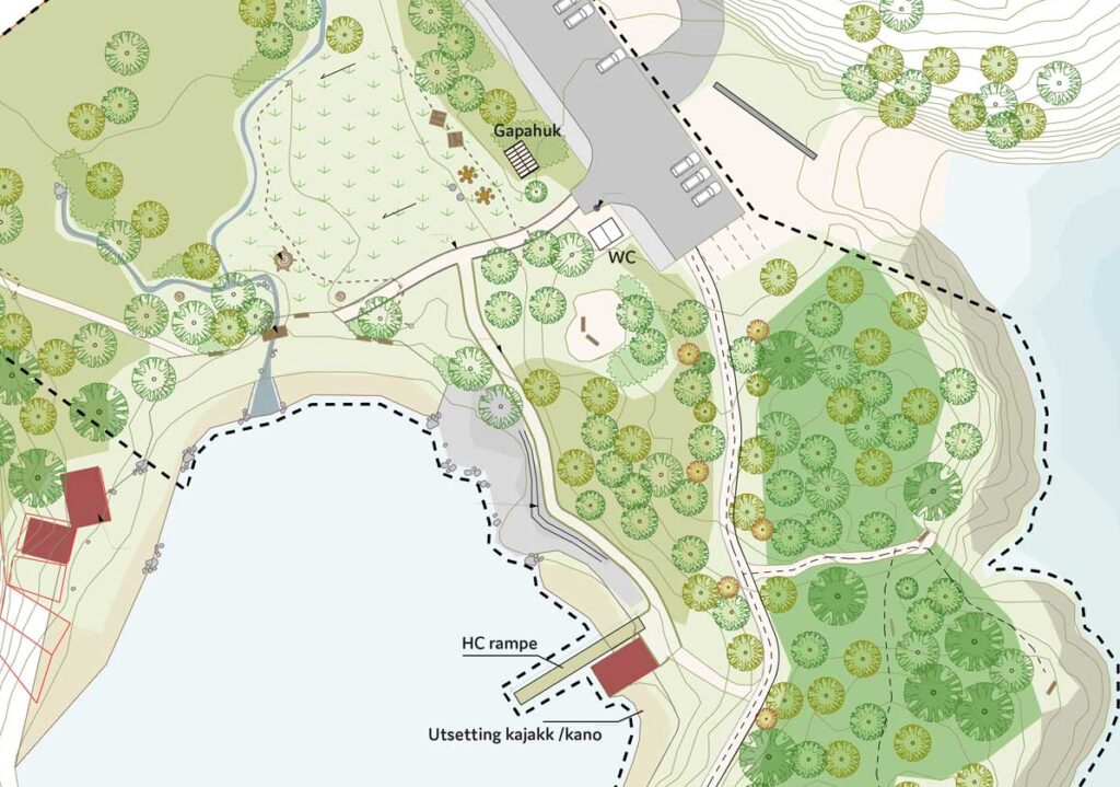 Kart som viser planene for friluftsområdet tellevika nær boligprosjektet telleviko