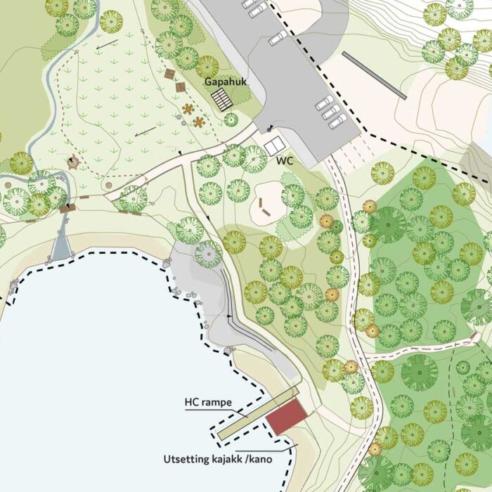 Kart som viser planene for friluftsområdet tellevika nær boligprosjektet telleviko