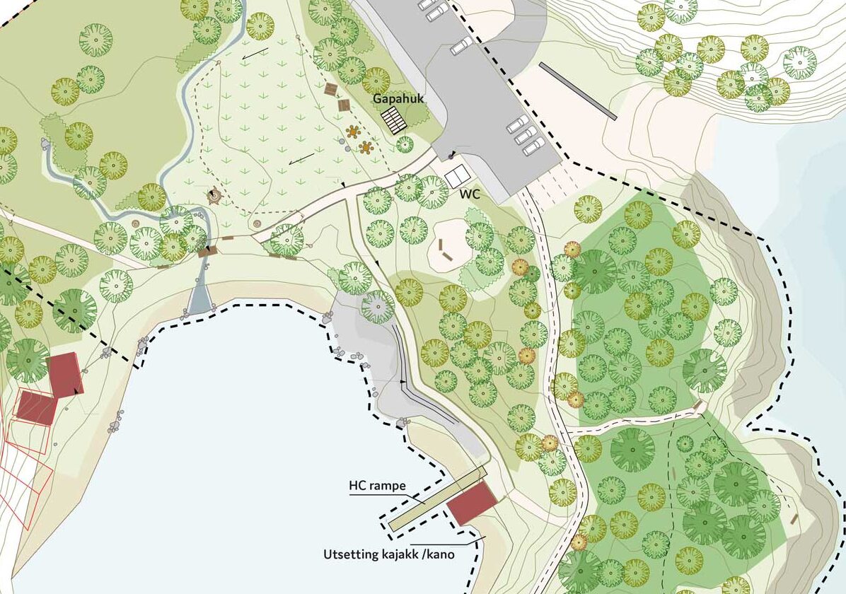 Kart som viser planene for friluftsområdet tellevika nær boligprosjektet telleviko