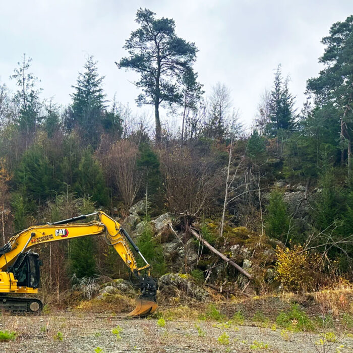 Bilde av gravemaskin tatt ved byggestart på tomten til nyboligprosjektet Telleviko i Os